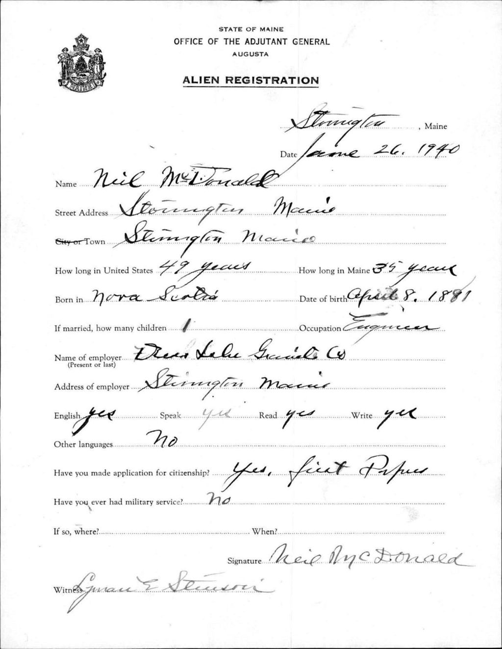 Miniature of Alien Registration- Mcdonald, Neil (Stonington, Hancock County)
