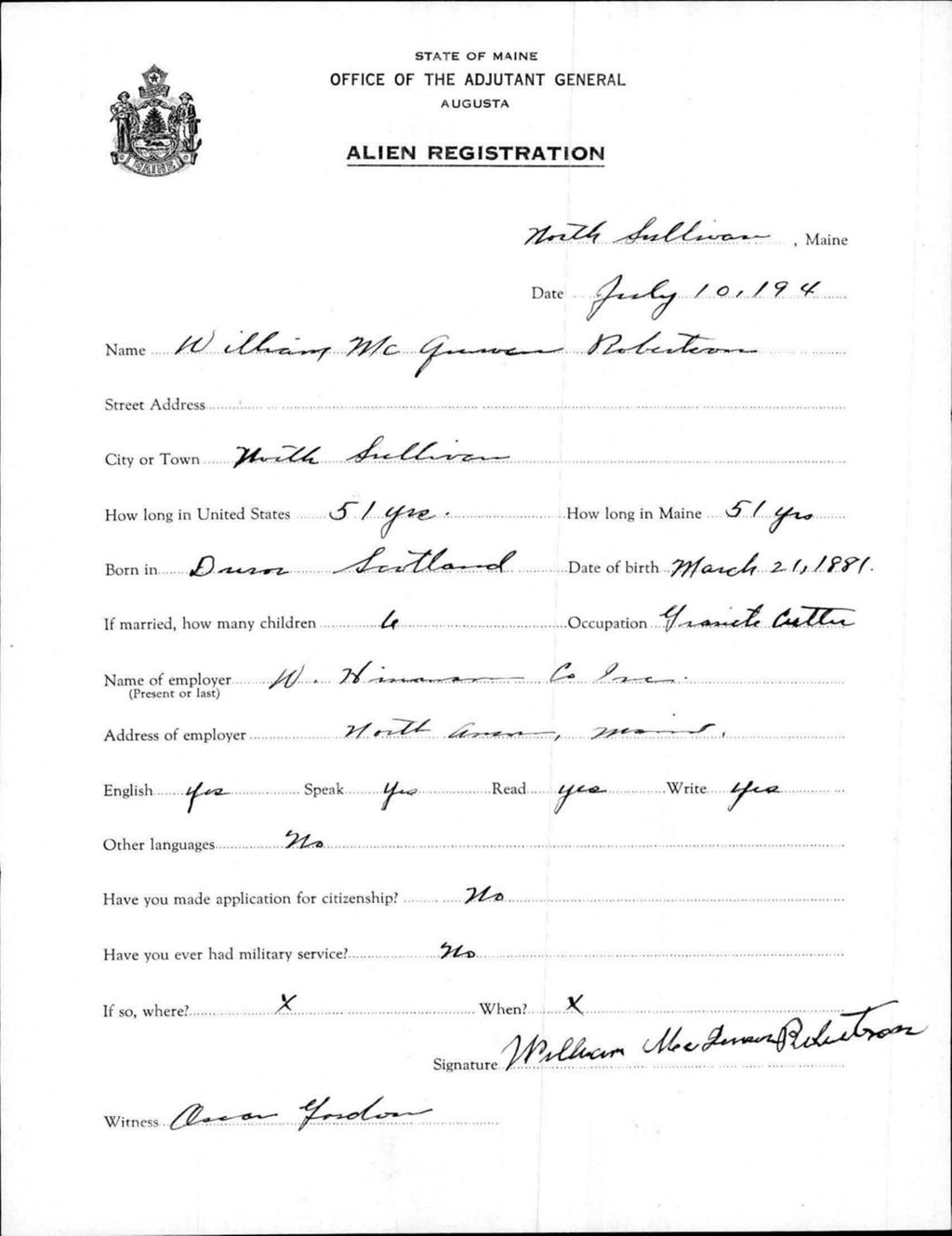 Miniature of Alien Registration- Robertson, William M. (Sullivan, Hancock County)
