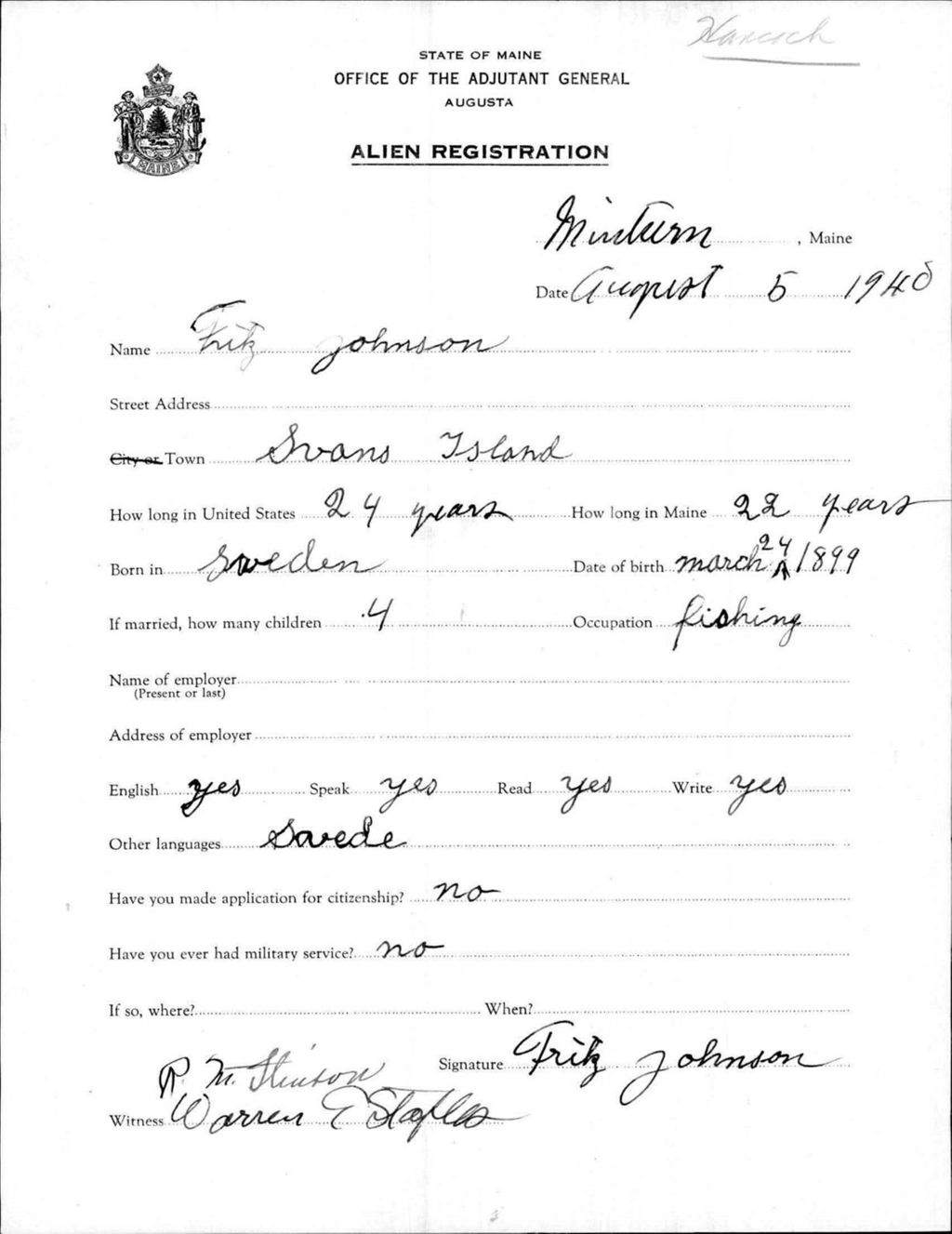 Miniature of Alien Registration- Johnson, Fritz (Minturn, Hancock County)