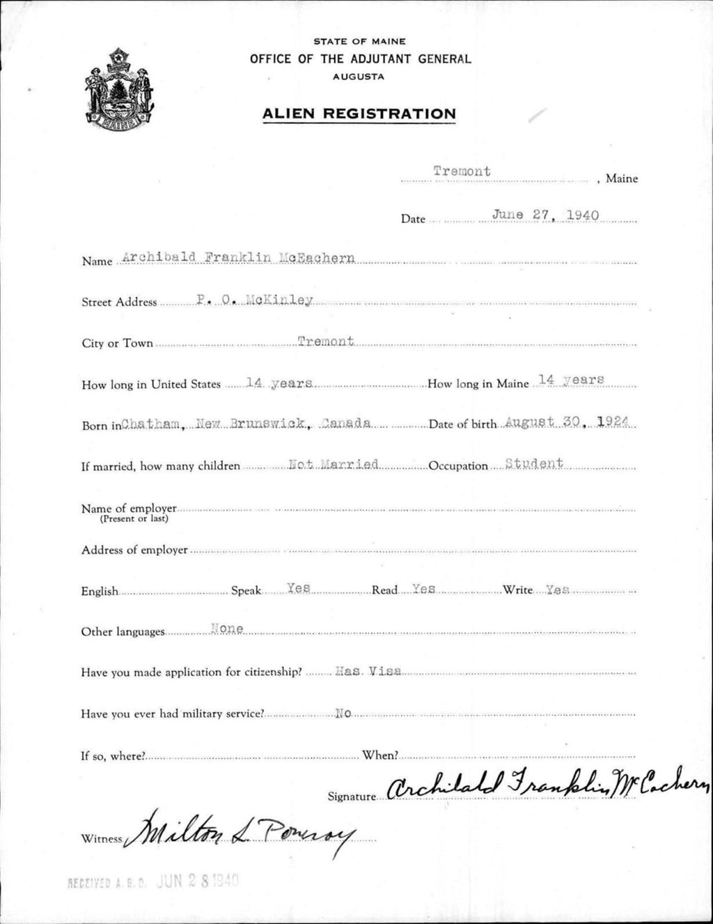 Miniature of Alien Registration- Mceachern, Archibald F. (Tremont, Hancock County)