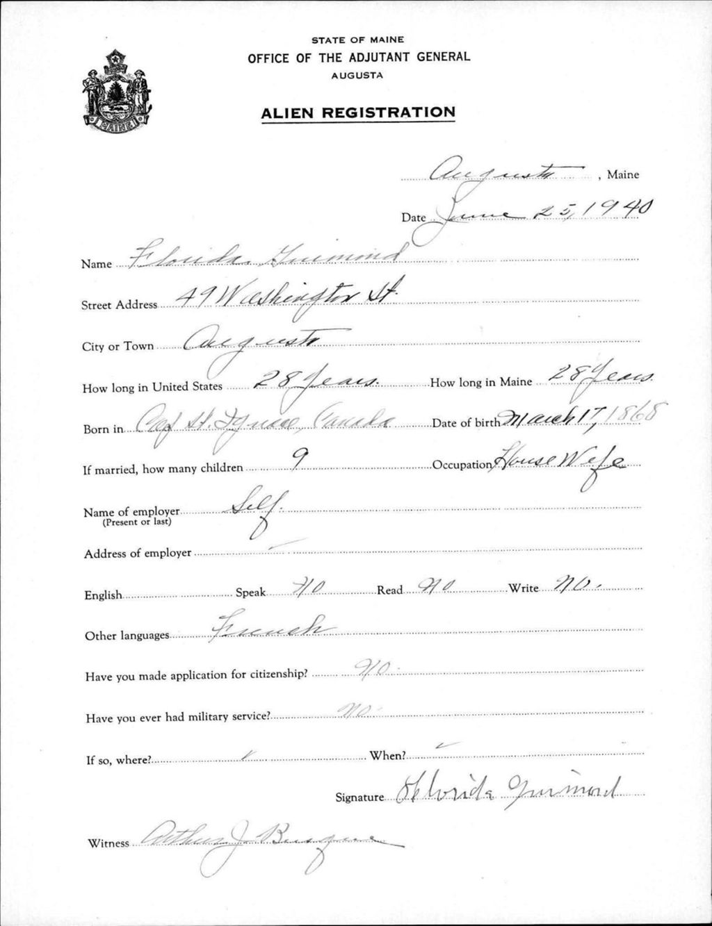 Miniature of Alien Registration- Guimond, Florida (Augusta, Kennebec County)