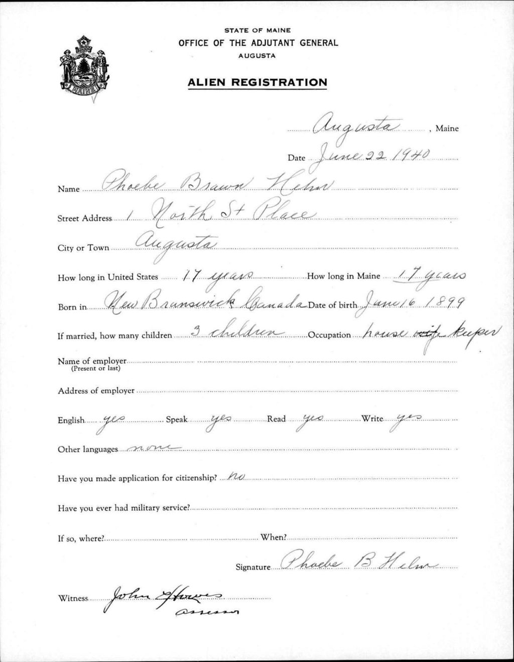 Miniature of Alien Registration- Brawn, Phoebe (Augusta, Kennebec County)