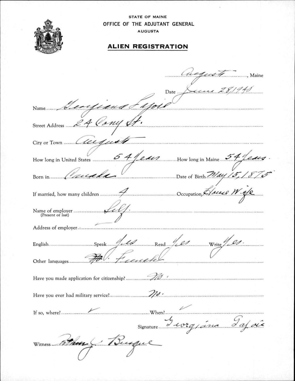 Miniature of Alien Registration- Lajoie, Georgiana (Augusta, Kennebec County)