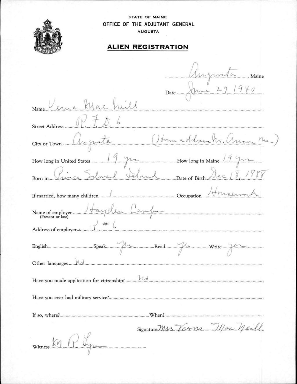 Miniature of Alien Registration- Macneill, Verna (Augusta, Kennebec County)