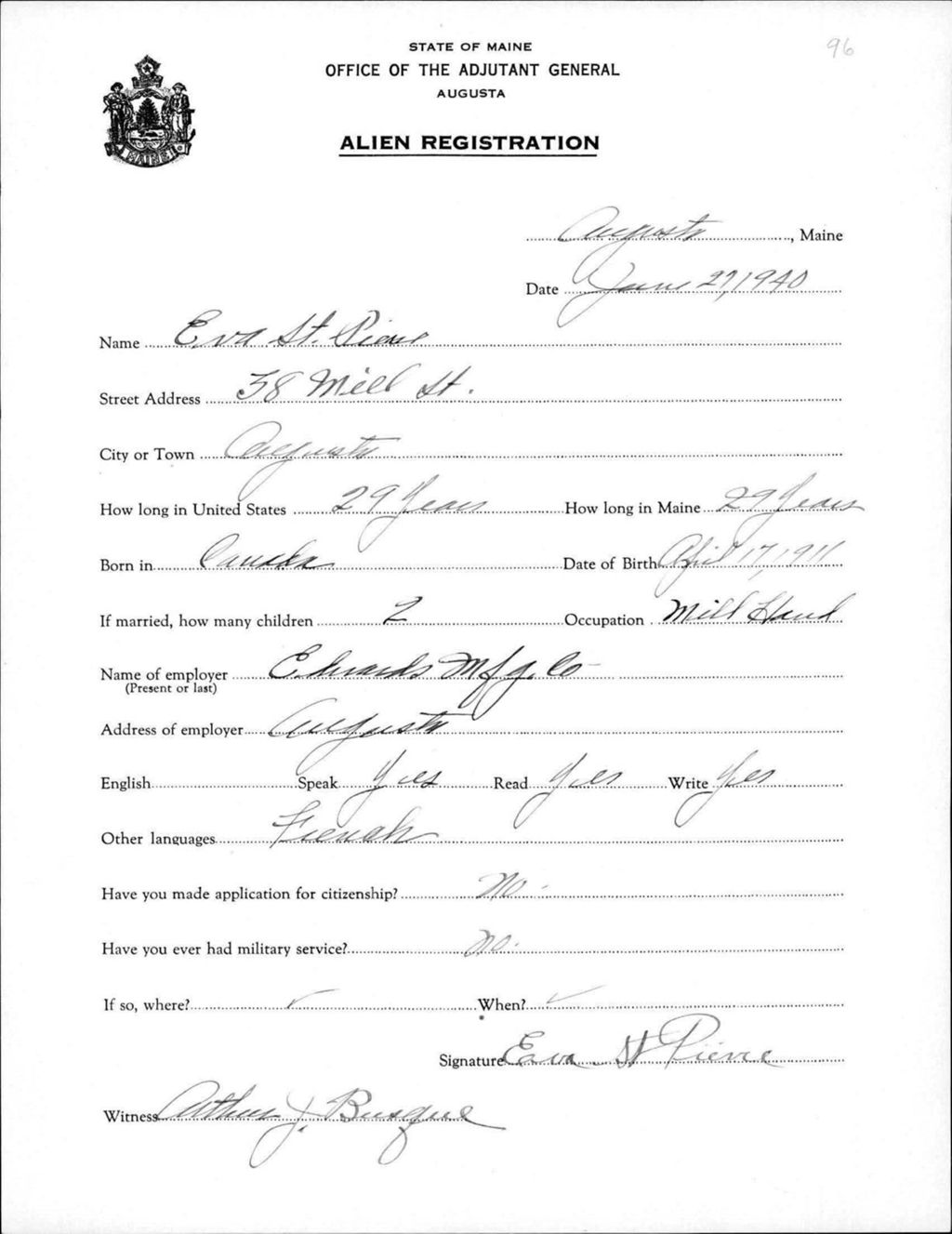 Miniature of Alien Registration- St Pierre, Eva (Augusta, Kennebec County)
