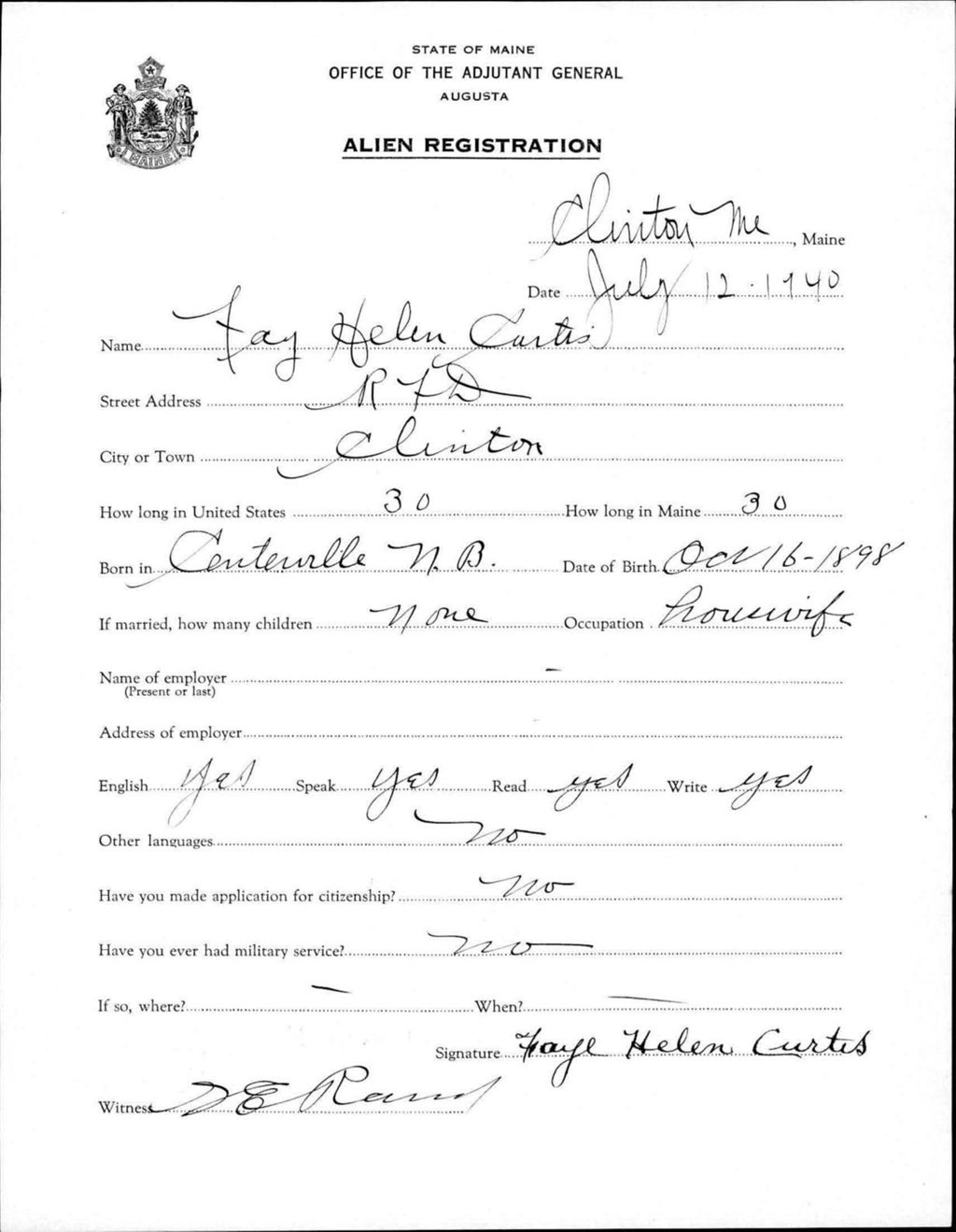 Miniature of Alien Registration- Curtis, Fay H. (Clinton, Kennebec County)