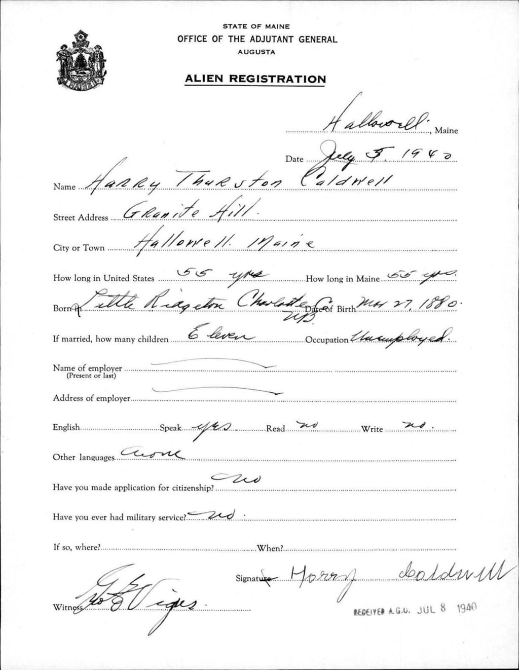 Miniature of Alien Registration- Caldwell, Harry T. (Hallowell, Kennebec County)