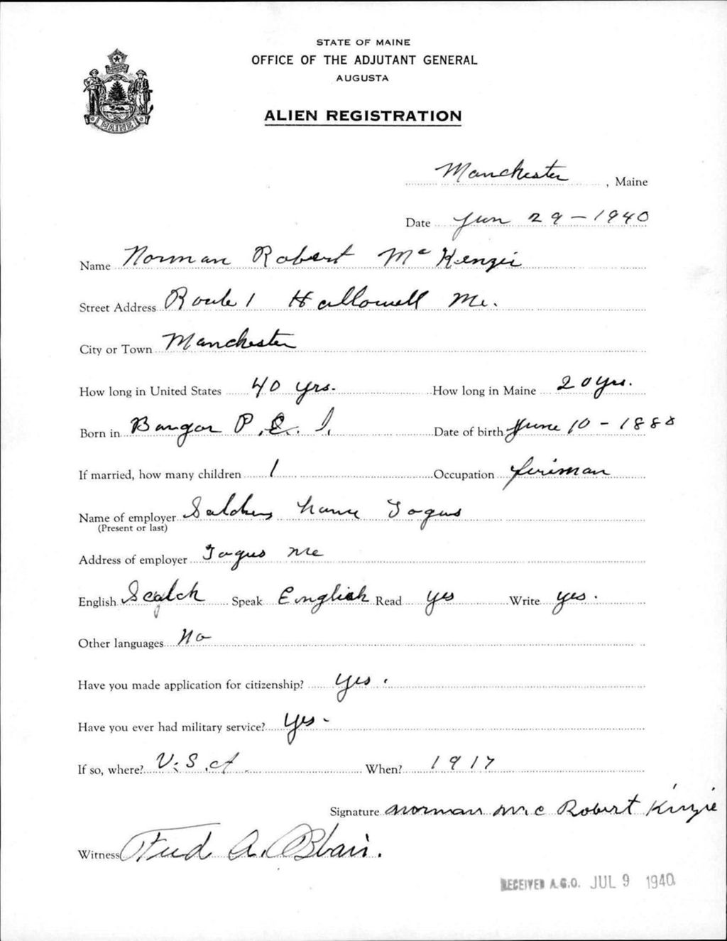 Miniature of Alien Registration- Mckenzie, Norman R. (Manchester, Kennebec County)