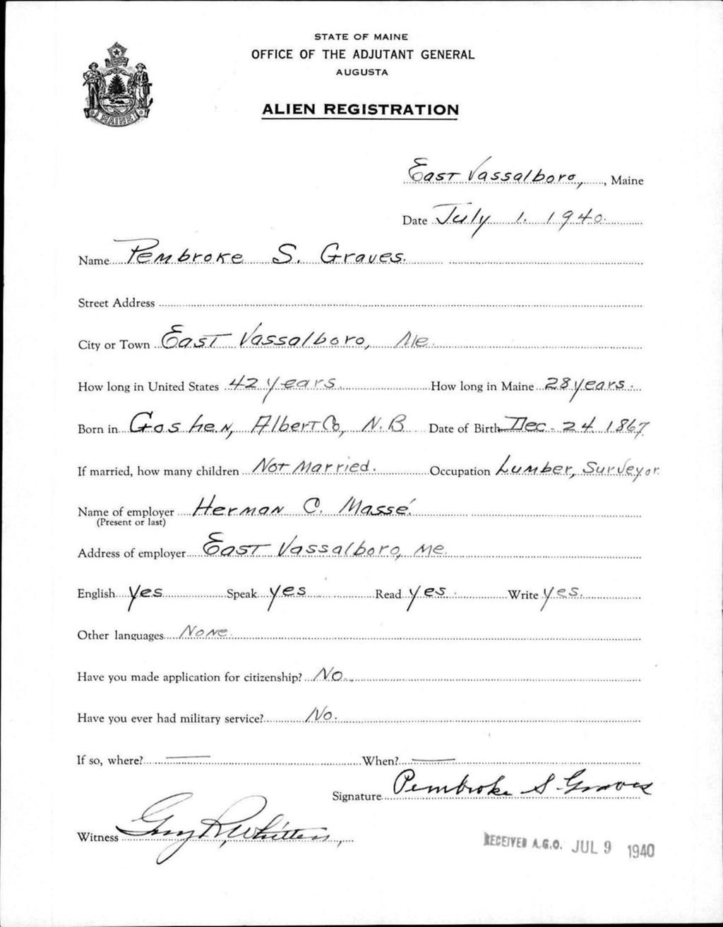 Miniature of Alien Registration- Graves, Pembroke S. (Vassalboro, Kennebec County)