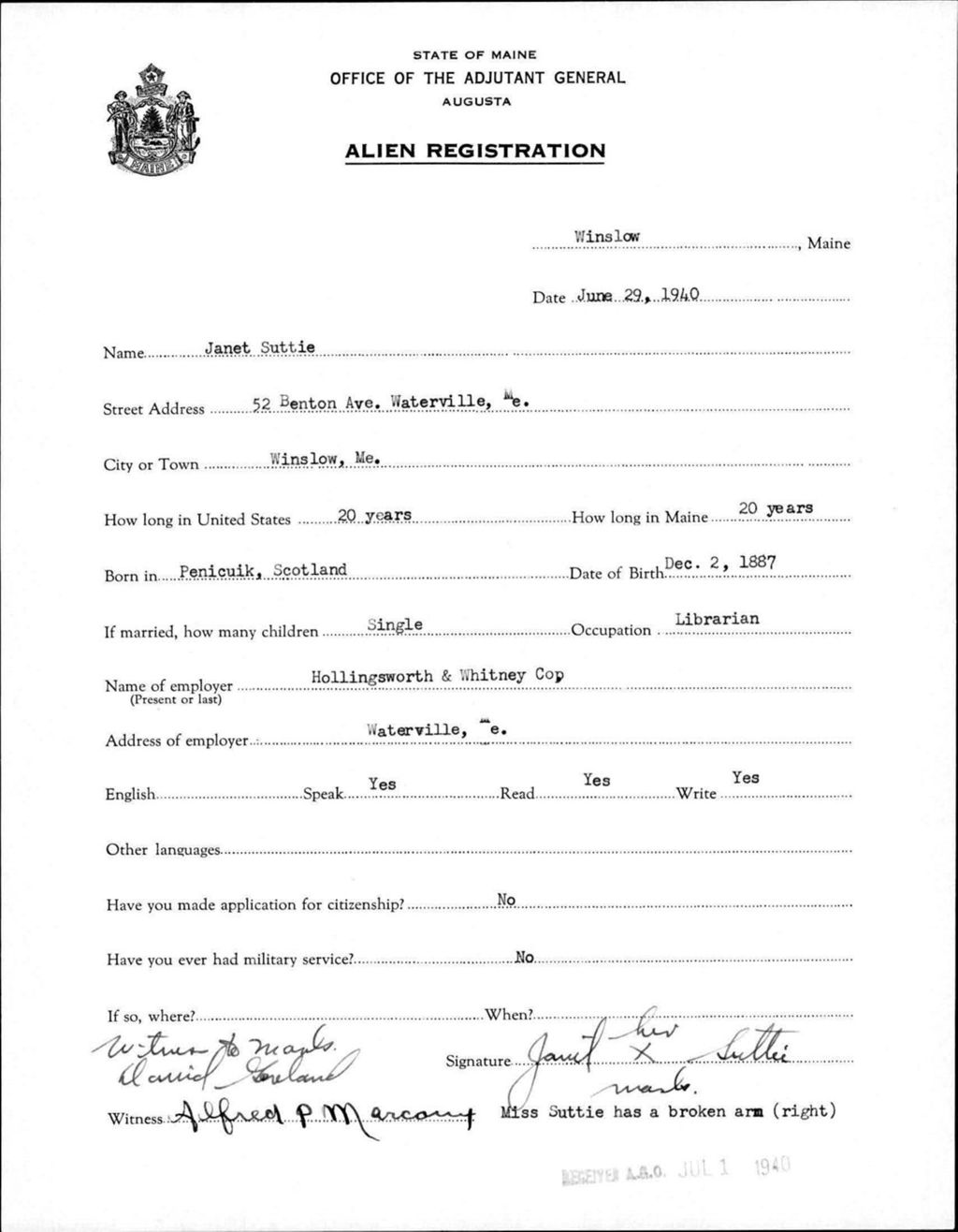 Miniature of Alien Registration- Suttie, Janet (Winslow, Kennebec County)