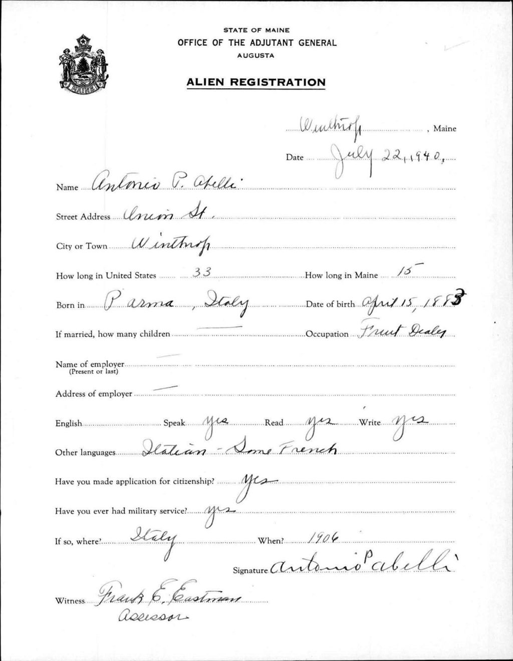 Miniature of Alien Registration- Abelli, Antonio P. (Winthrop, Kennebec County)