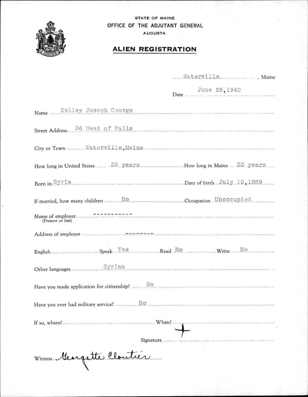 Miniature of Alien Registration- George, Kelley J. (Waterville, Kennebec County)