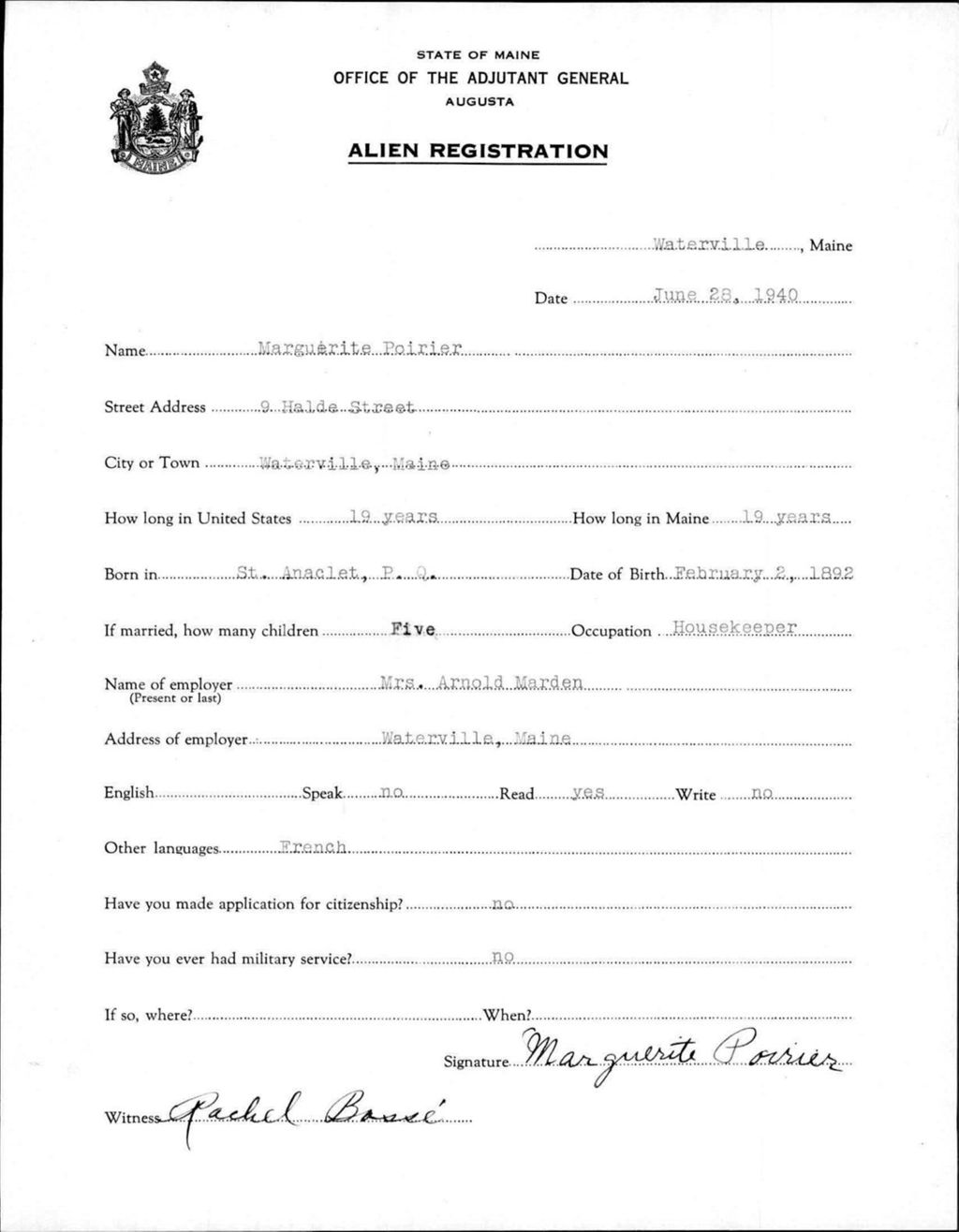 Miniature of Alien Registration- Poirier, Marguerite (Waterville, Kennebec County)