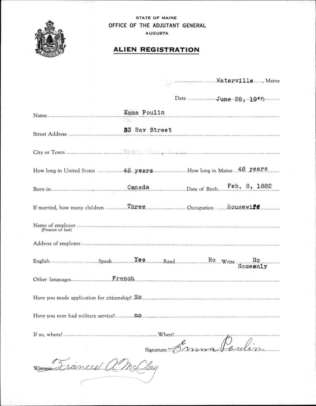 Miniature of Alien Registration- Poulin, Emma (Waterville, Kennebec County)