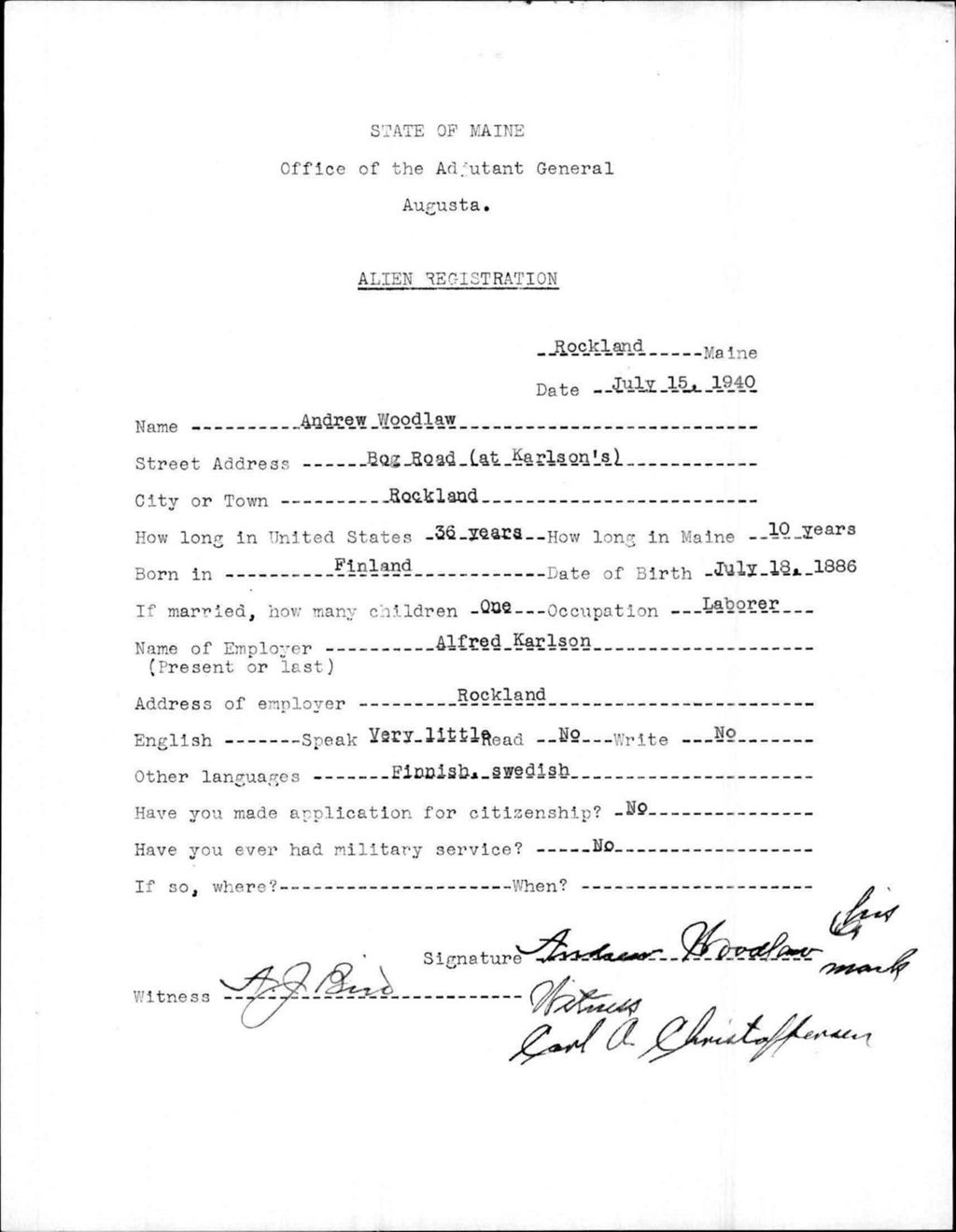 Miniature of Alien Registration- Woodlaw, Andrew (Rockland, Knox County)