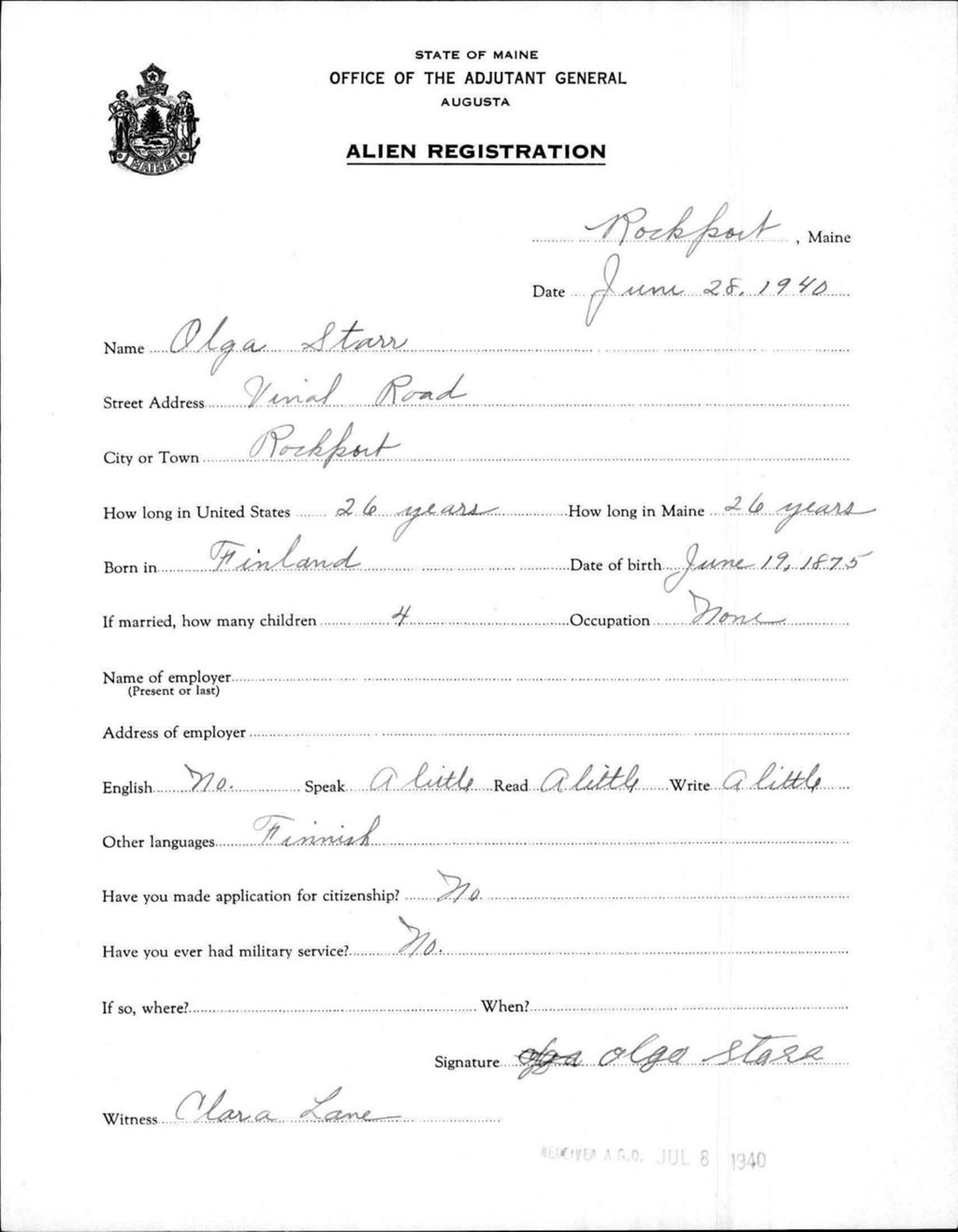 Miniature of Alien Registration- Starr, Olga (Rockport, Knox County)