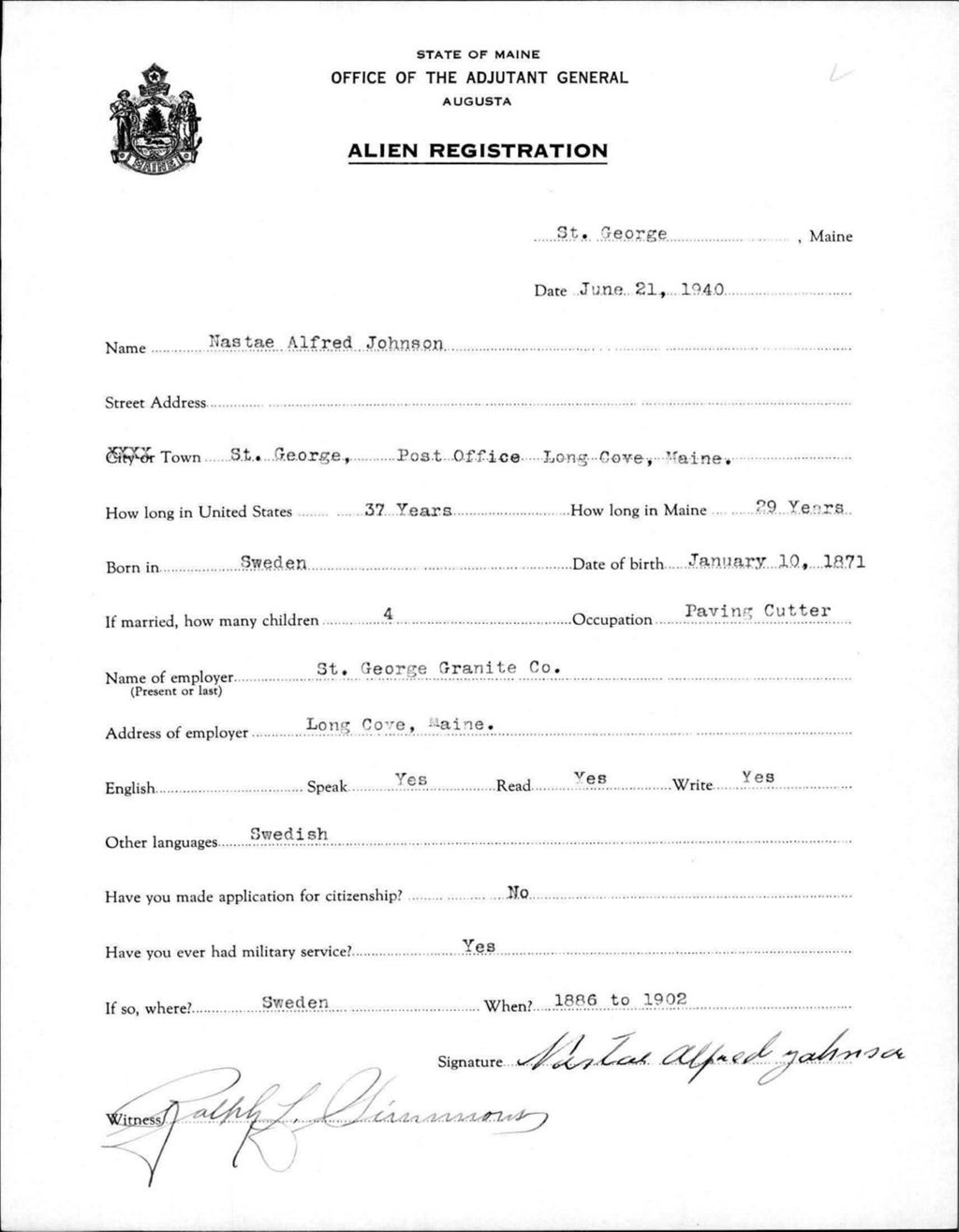Miniature of Alien Registration- Johnson, Nastae A. (Saint George, Knox County)