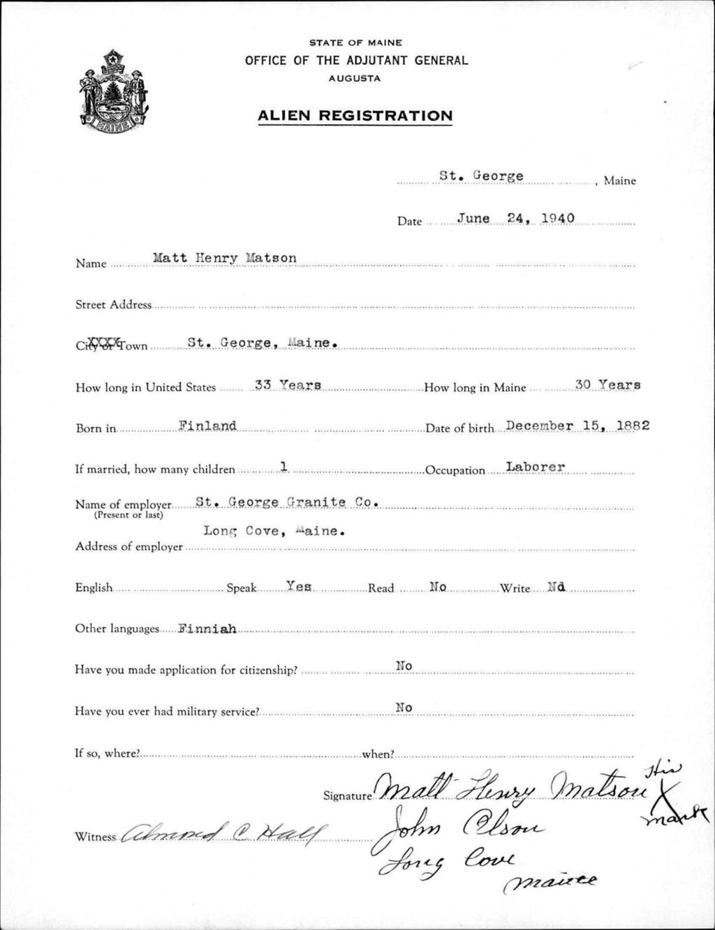 Miniature of Alien Registration- Matson, Matt H. (Saint George, Knox County)