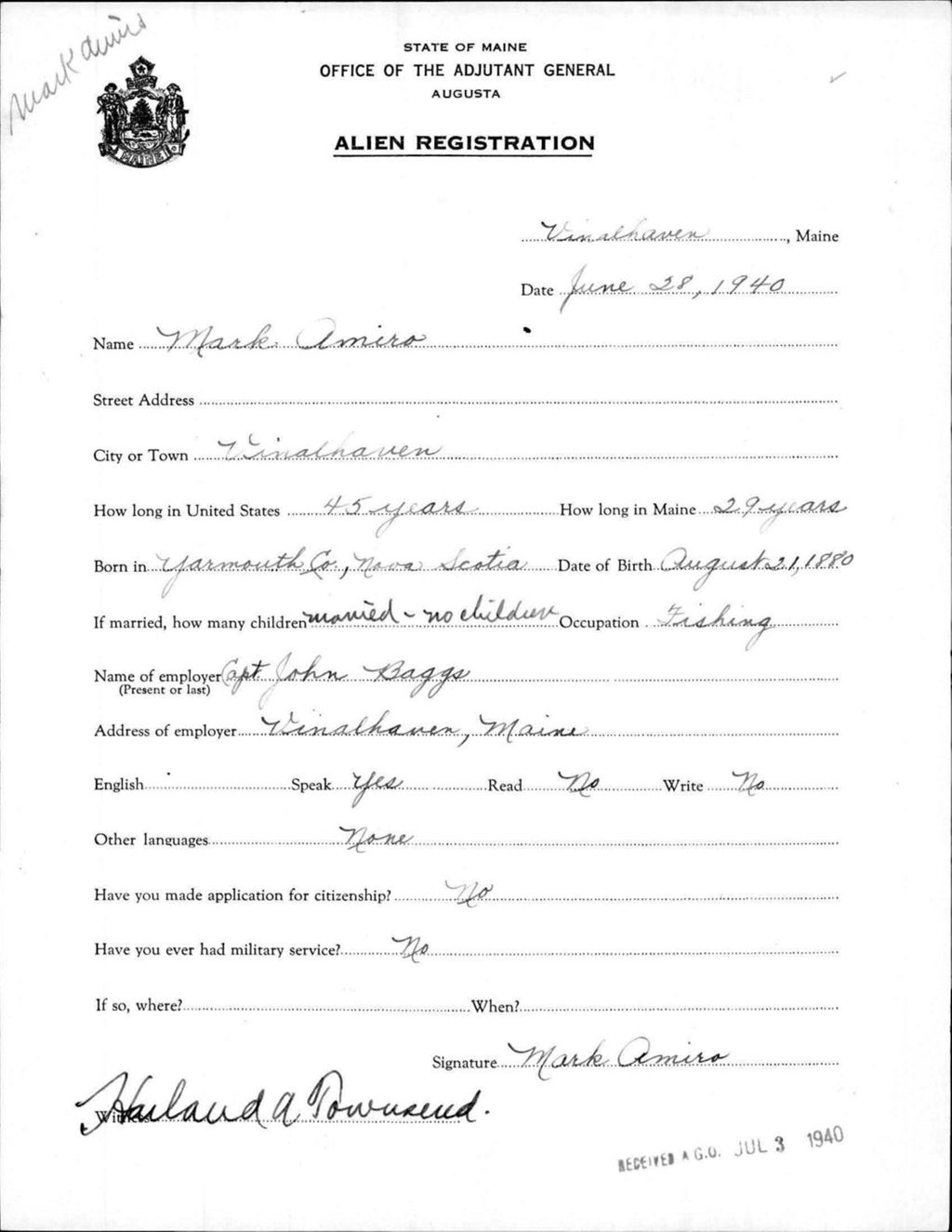 Miniature of Alien Registration- Amiro, Mark (Vinalhaven, Knox County)