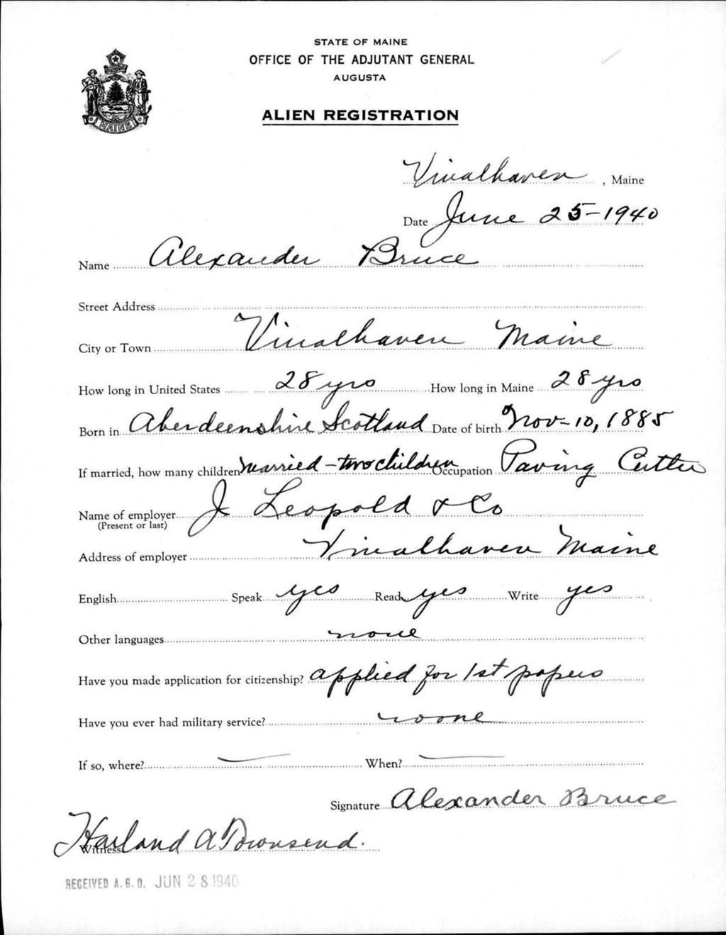 Miniature of Alien Registration- Bruce, Alexander (Vinalhaven, Knox County)