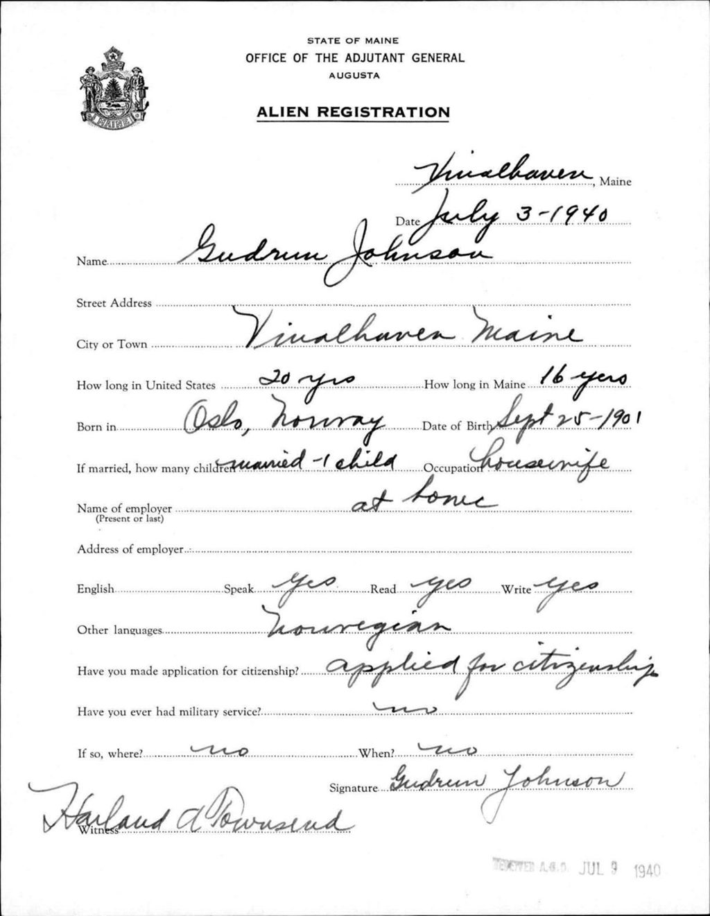 Miniature of Alien Registration- Johnson, Gudrun (Vinalhaven, Knox County)