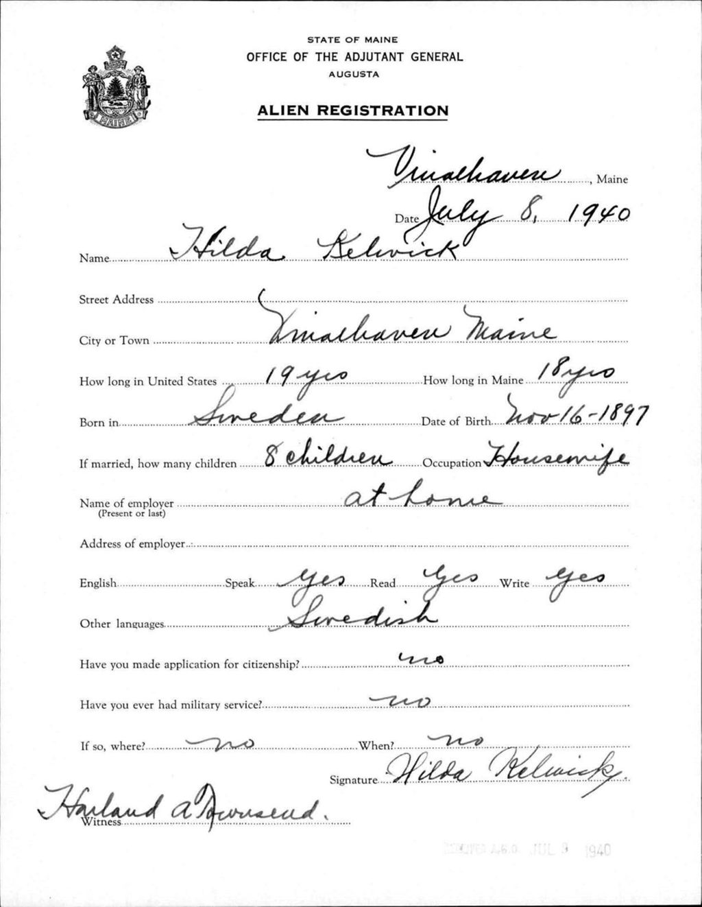 Miniature of Alien Registration- Kelwick, Hilda (Vinalhaven, Knox County)