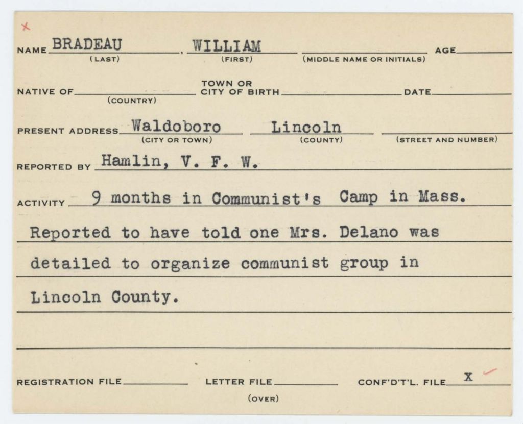 Special Card- Bradeau, William (Waldoboro, Lincoln County)