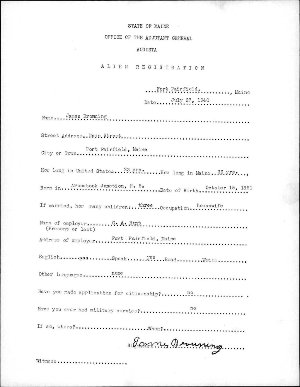 Alien Registration- Browning, James (Fort Fairfield, Aroostook County)