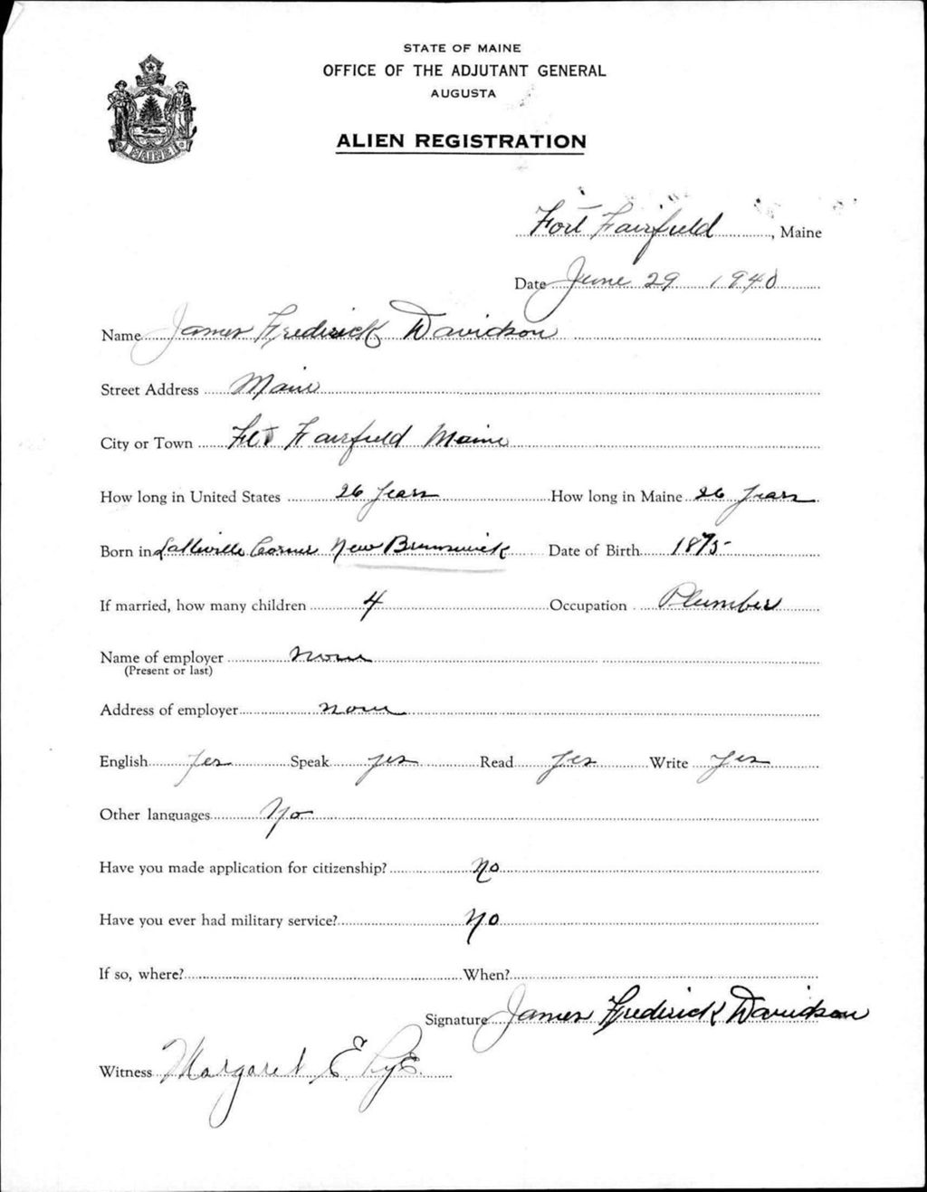 Alien Registration- Davidson, James F. (Fort Fairfield, Aroostook County)