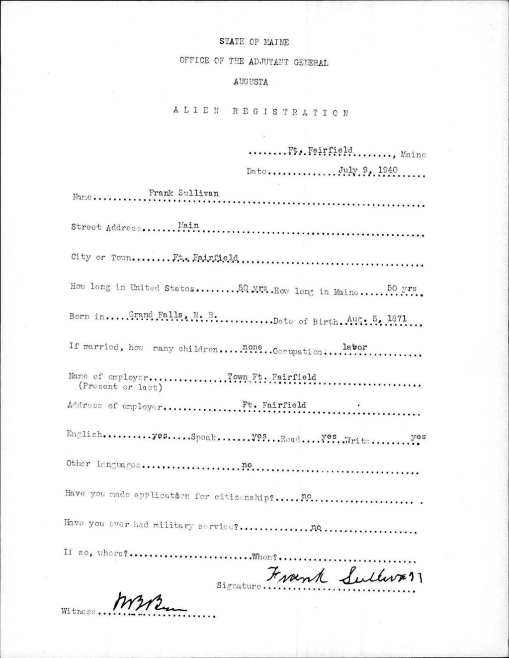 Alien Registration- Sullivan, Frank (Fort Fairfield, Aroostook County)