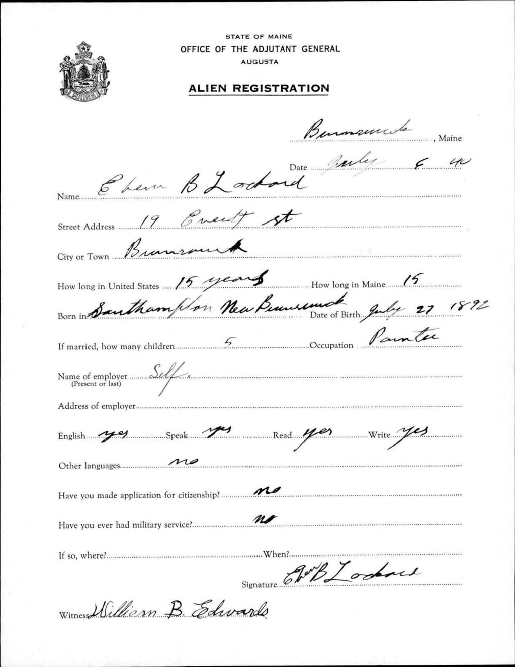 Miniature of Alien Registration- Lockard, Eben B. (Brunswick, Cumberland County)