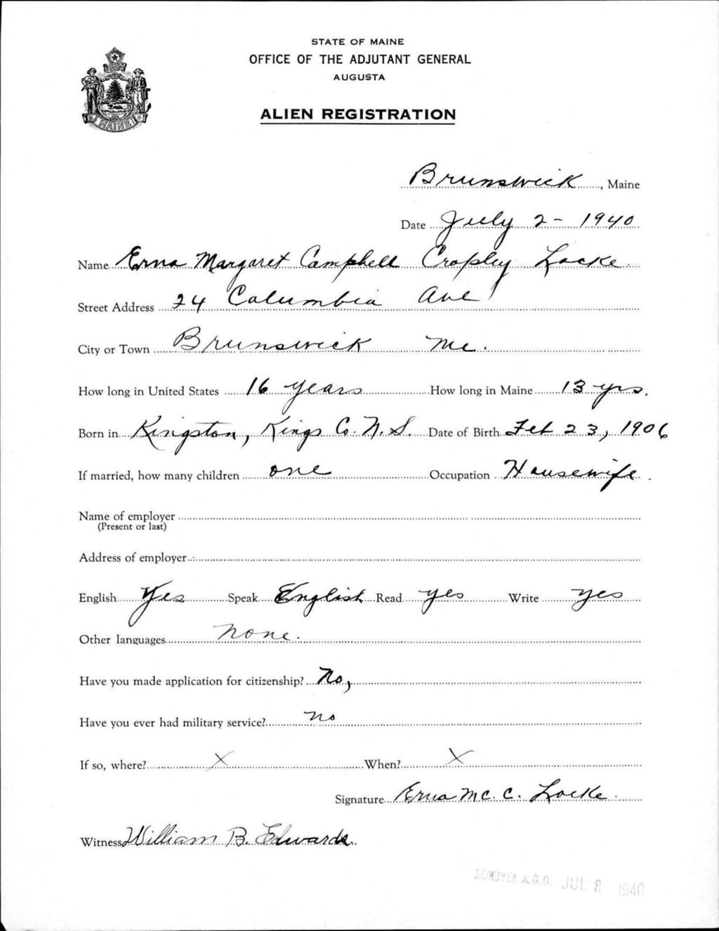 Miniature of Alien Registration- Cropley, Erma Margaret C. (Brunswick, Cumberland County)