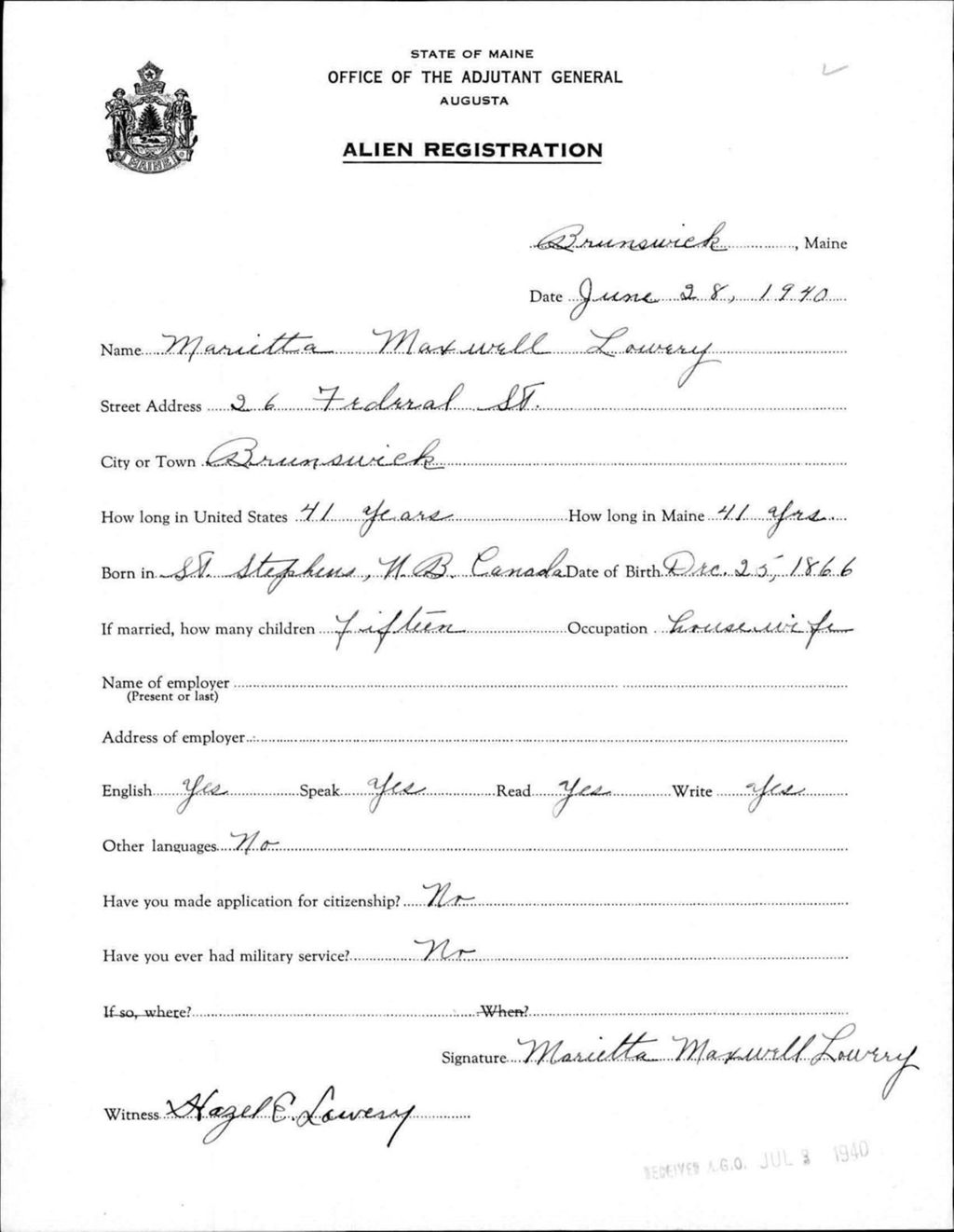 Miniature of Alien Registration- Maxwell, Marietta (Brunswick, Cumberland County)