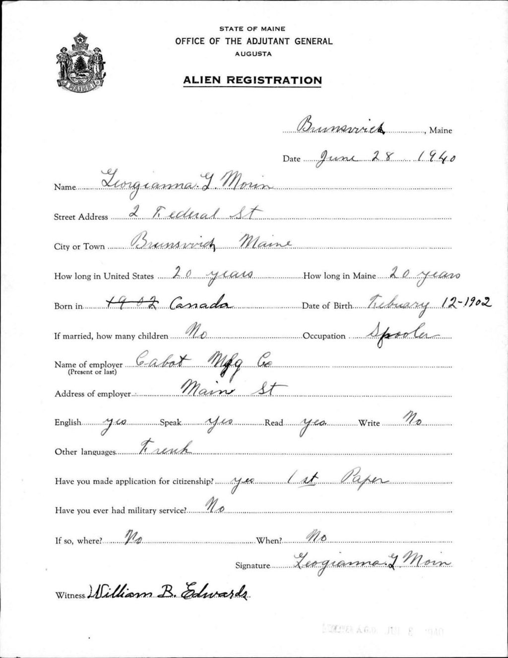 Miniature of Alien Registration- Morin, Georgianna (Brunswick, Cumberland County)