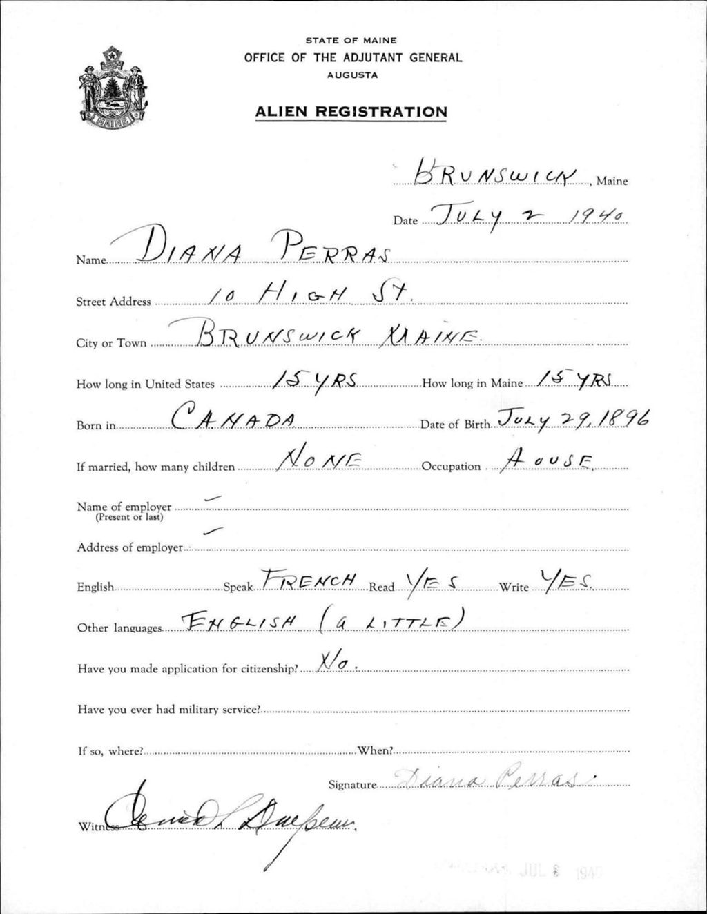 Miniature of Alien Registration- Perras, Diana (Brunswick, Cumberland County)