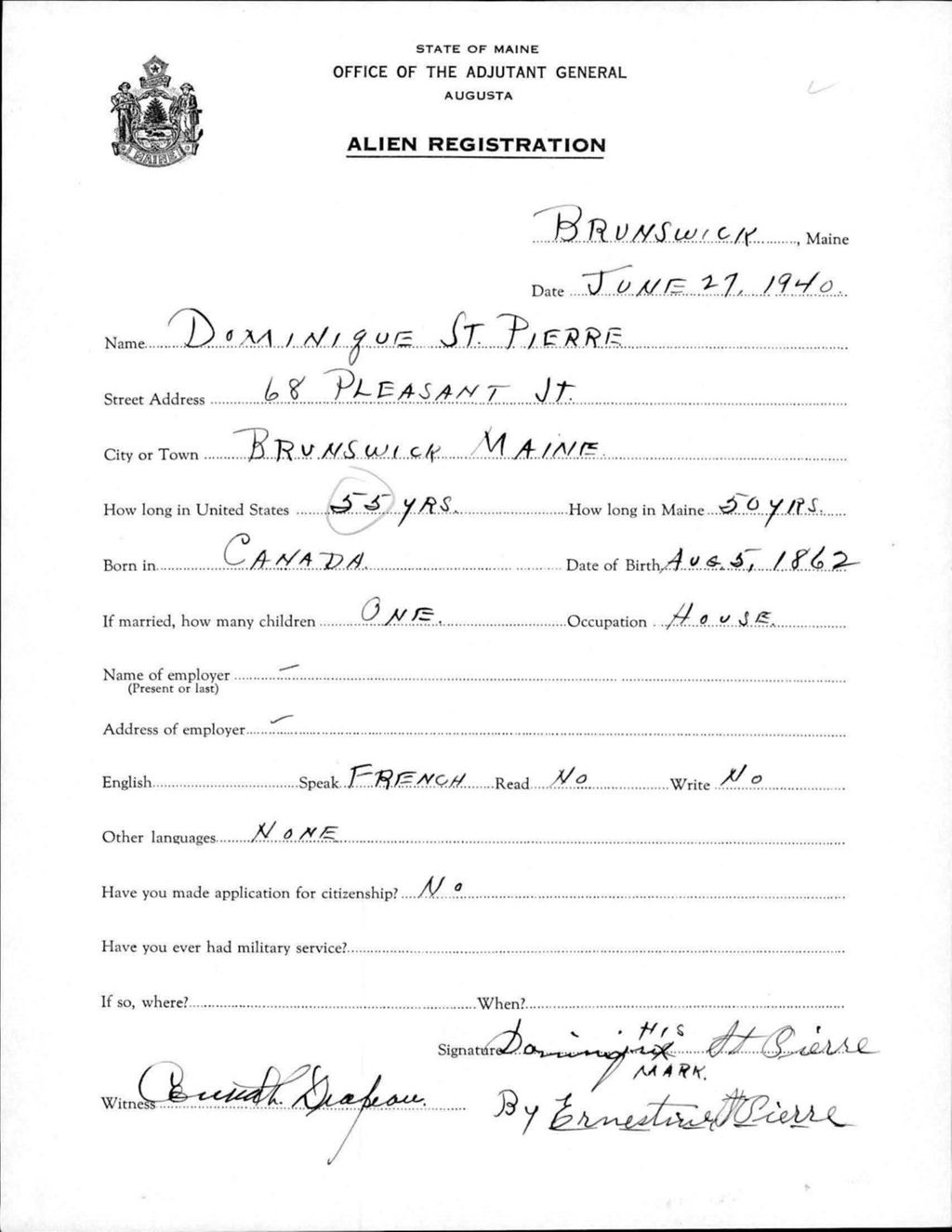 Miniature of Alien Registration- St Pierre, Dominique (Brunswick, Cumberland County)