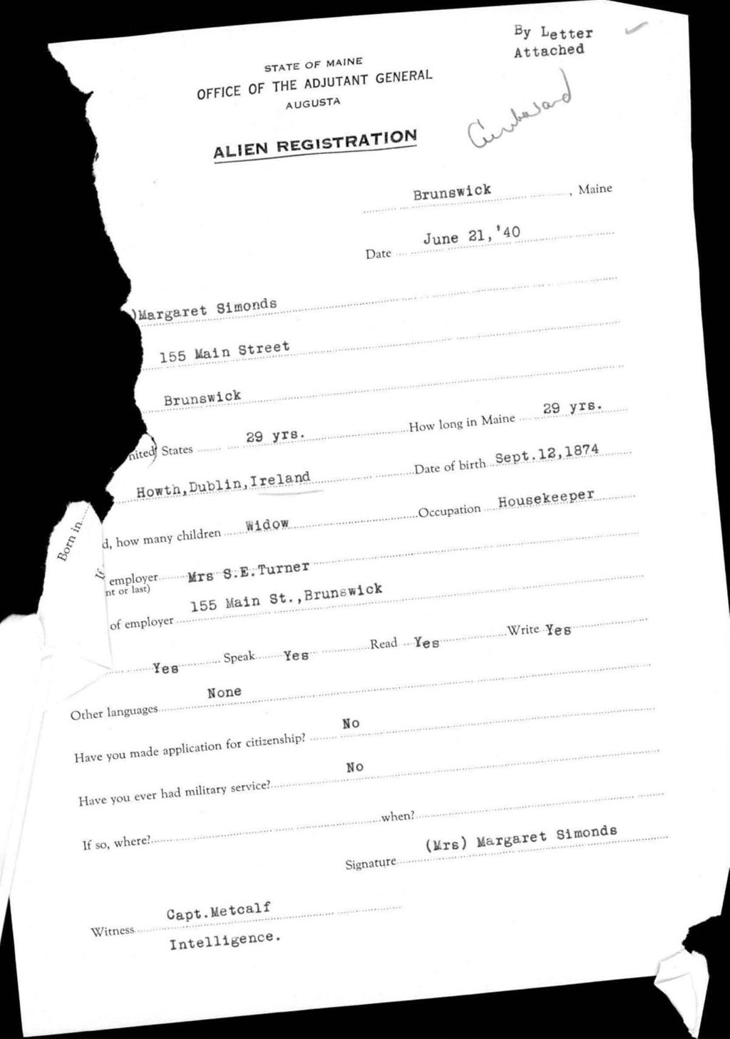 Miniature of Alien Registration- Simonds, Margaret (Brunswick, Cumberland County)