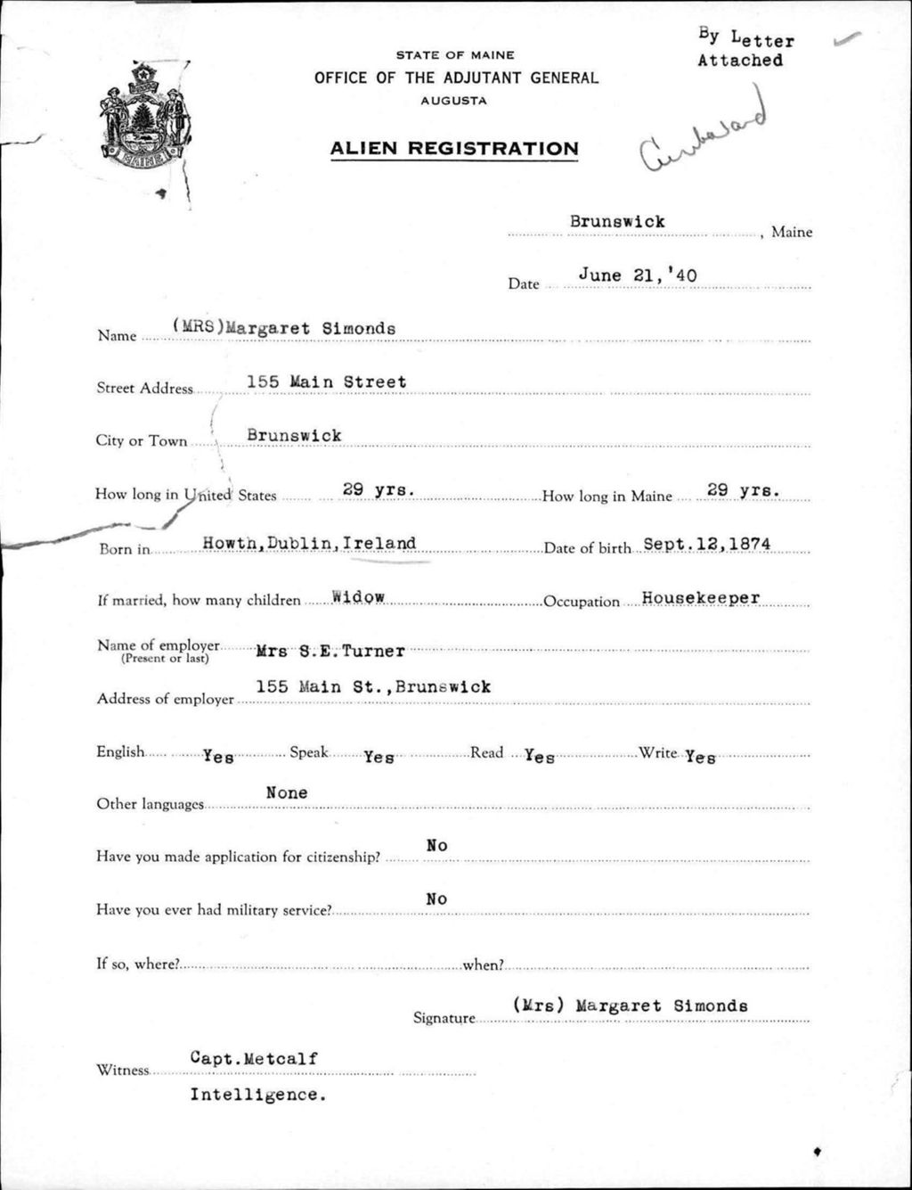 Miniature of Alien Registration- Simonds, Margaret (Brunswick, Cumberland County)